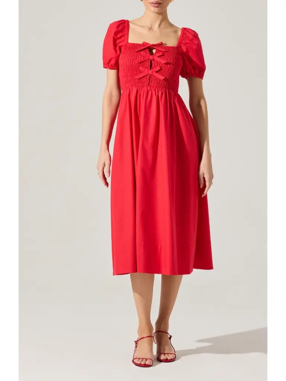 Astr The Label Bow Detail Smock Bodice Cotton Blend Dress